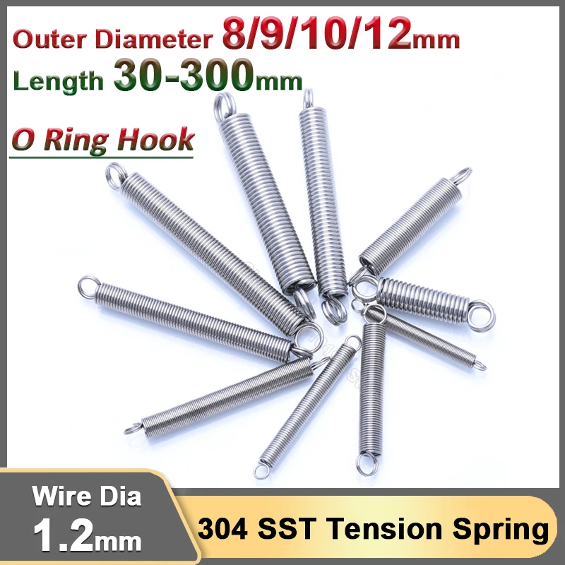 

1.2mm Stainless Steel Extension Tensile Spring O Ring Hook Tension Expansion Cylindroid Coil Pullback Stretching Spring OD 8-12