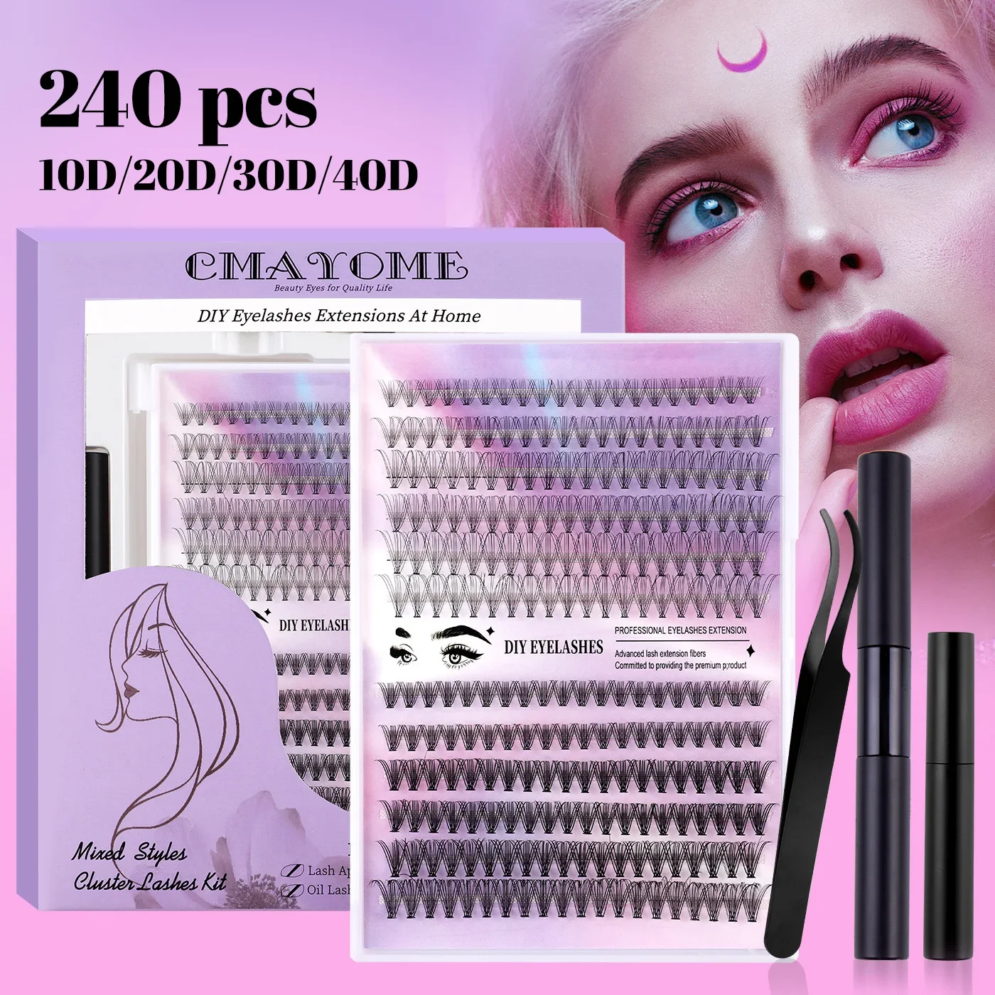 

240PCS DIY Mix Clusters Kit 10D/20D Lash Bond and Seal and Remover Accessories Self-Grafting EyeLashes Extension High-capacity