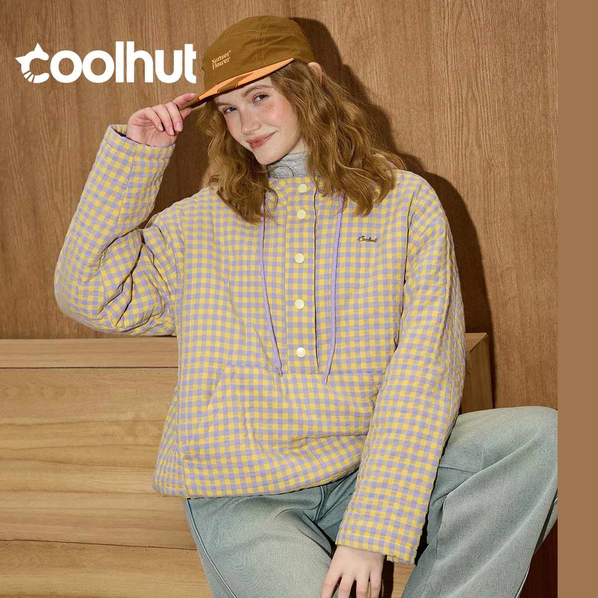 

COOLHUT Vintage Plaid Hooded Sweatshirt Winter Oversized Slim-Fit Tunic Heavyweight Graphic Pullover Retro Chic Loungewear Coat