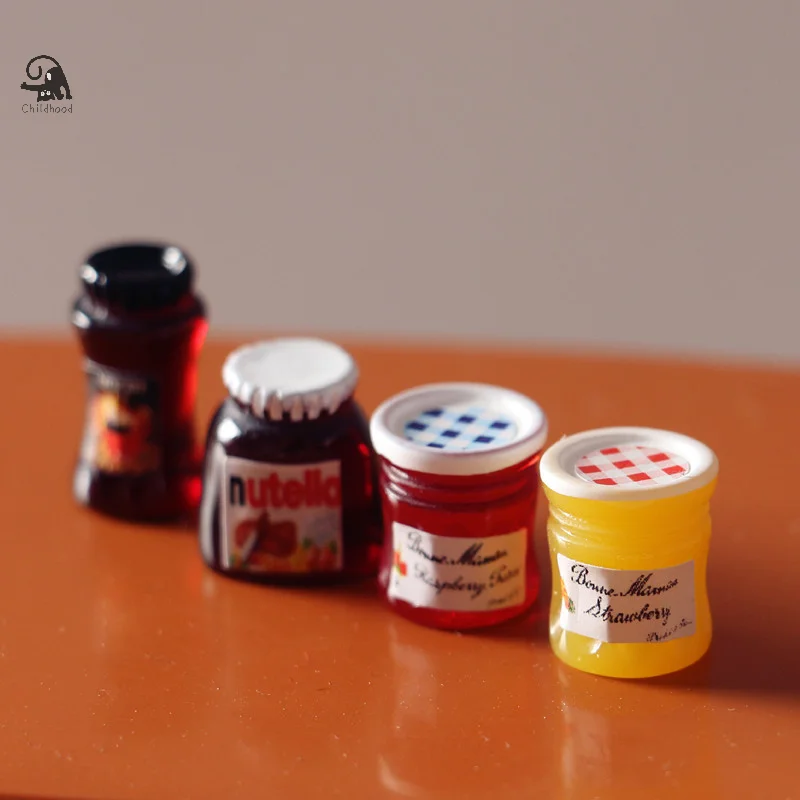 4Pcs 1:12 Dollhouse Miniature Coffee Can Bread Spread Fruit Sauce Jam Food Model Kitchen Decor Toy Doll House Accessories