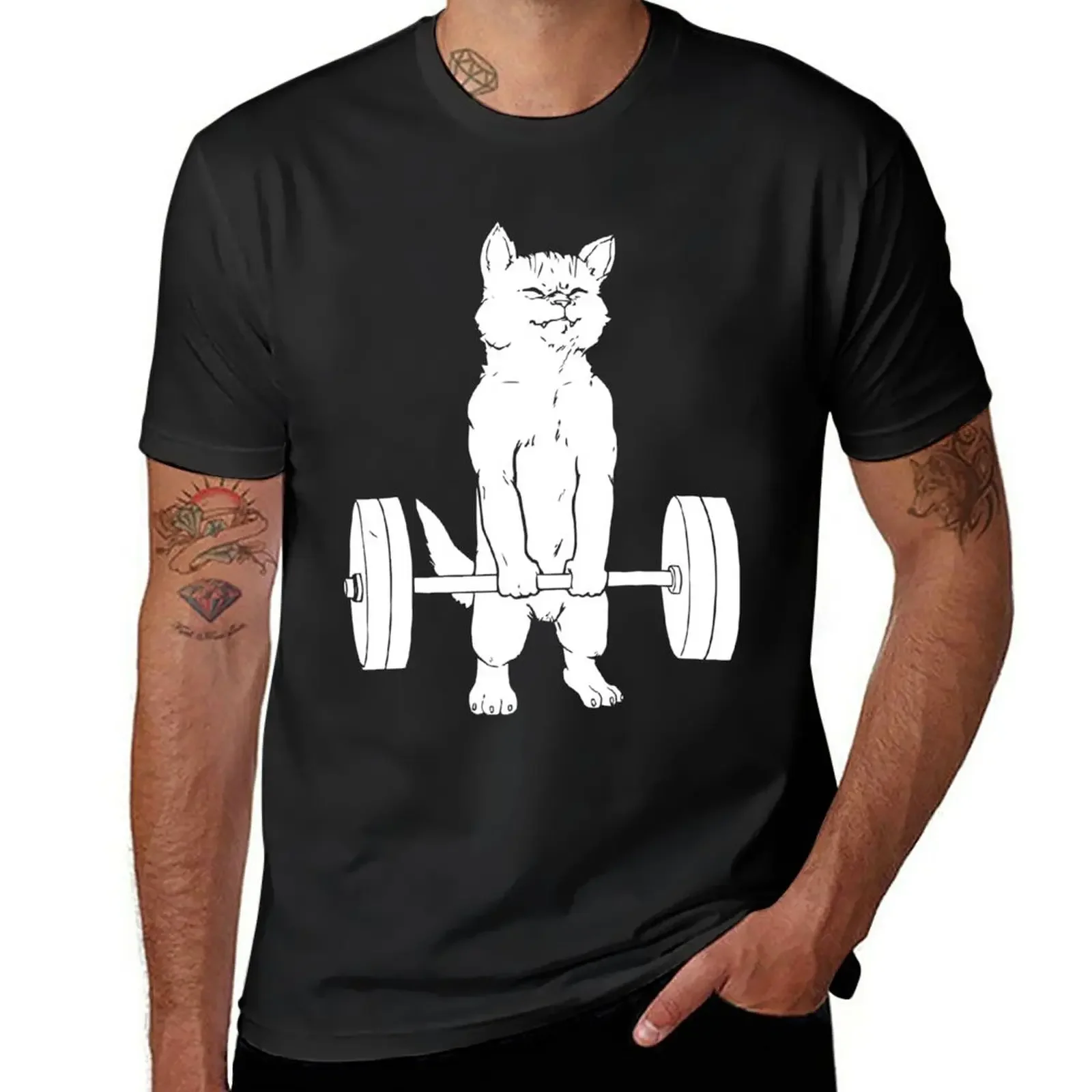 Weight Lifting Cat Deadlift Lifting T-Shirt aesthetic clothes summer tops sports fans plain white t shirts men