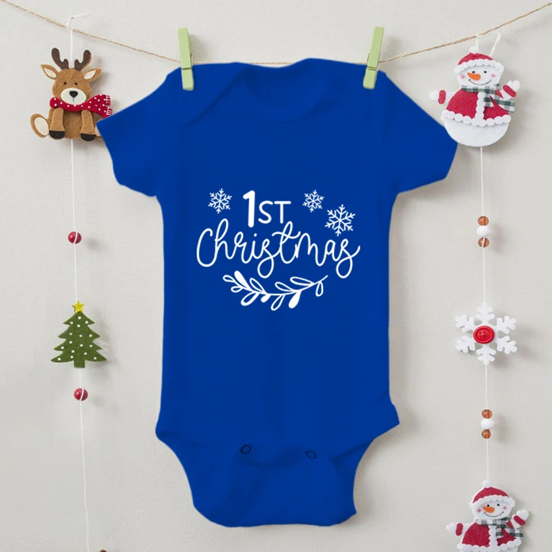 Babys-First-Christmas Funny Newborn Bodysuit Casual Fashion Short Sleeved Romper 100% Cotton Christmas Baby Boys Girls Jumpsuit