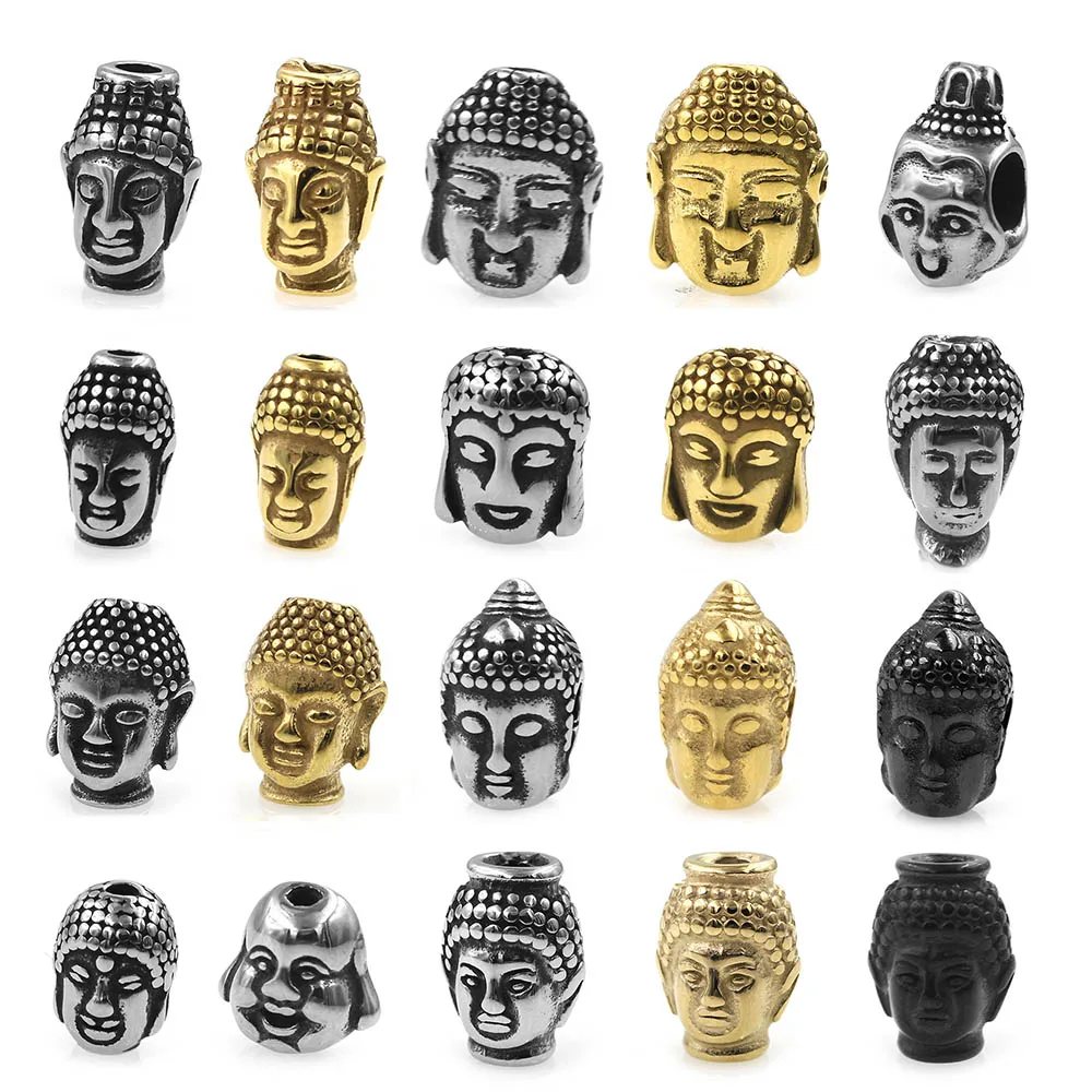 Small Hole Never Fade Stainless Steel Buddha Head Beads Charms For Bracelet DIY Distance Jewelry Making Wholesales