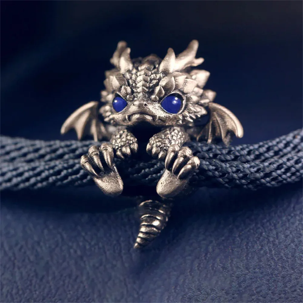 Handmade Multicolored Zircon Eyes, Same Color Braided Rope Silver Color Winged Dragon Bracelet UNISEX Fashion Bracelet