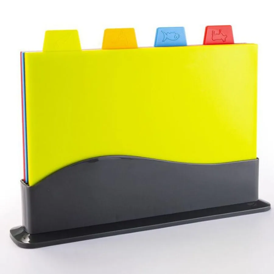 

Chopping Board with Stand Set 4 Pieces Color Coded Cutting Board Mat Set for Kitchen