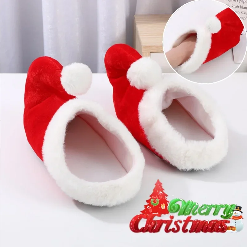 

Christmas Red Plush Slippers Cute Santa Claus Elf Design NonSlip Sole Cozy House Shoes Holiday Gift Idea for Family