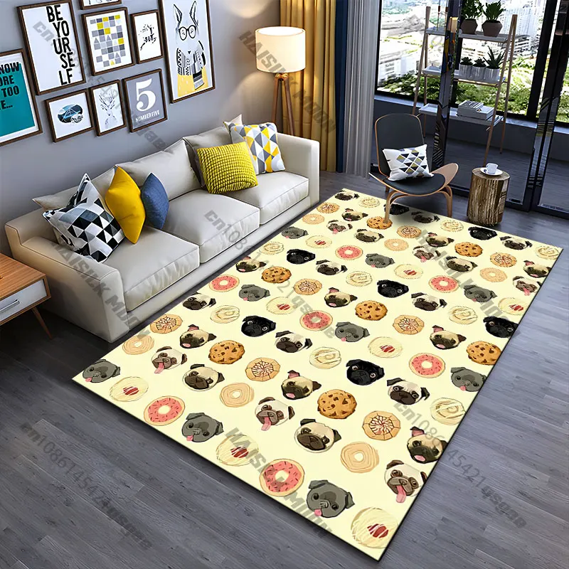 Pugs donuts cookies playful pattern carpet Yoga living room room decor children's crawling mat doormat area rug games mat