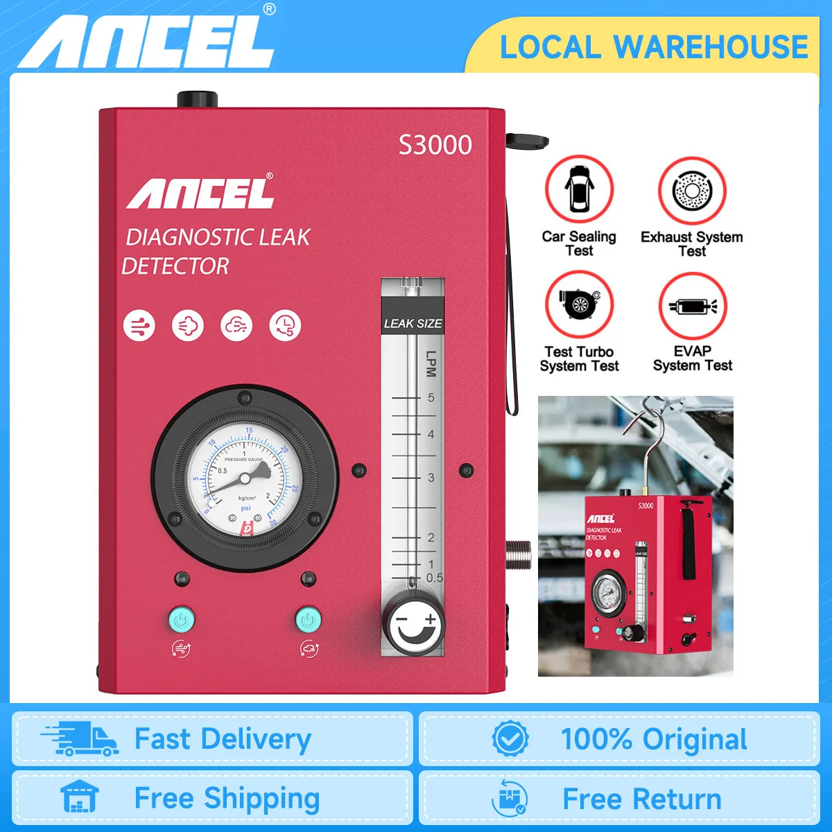 

ANCEL S3000 Car Smoke Leak Detector 12V EVAP Diagnostic Tool Air Pump Vacuum Tester Fuel Pipe Leakage Locator for Car&Motocycle