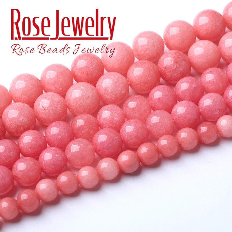 Natural Rhodochrosite Pink Jades Chalcedony Beads for Jewelry Making Round Loose Stone Beads Diy Bracelet 4 6 8 10 12mm 15