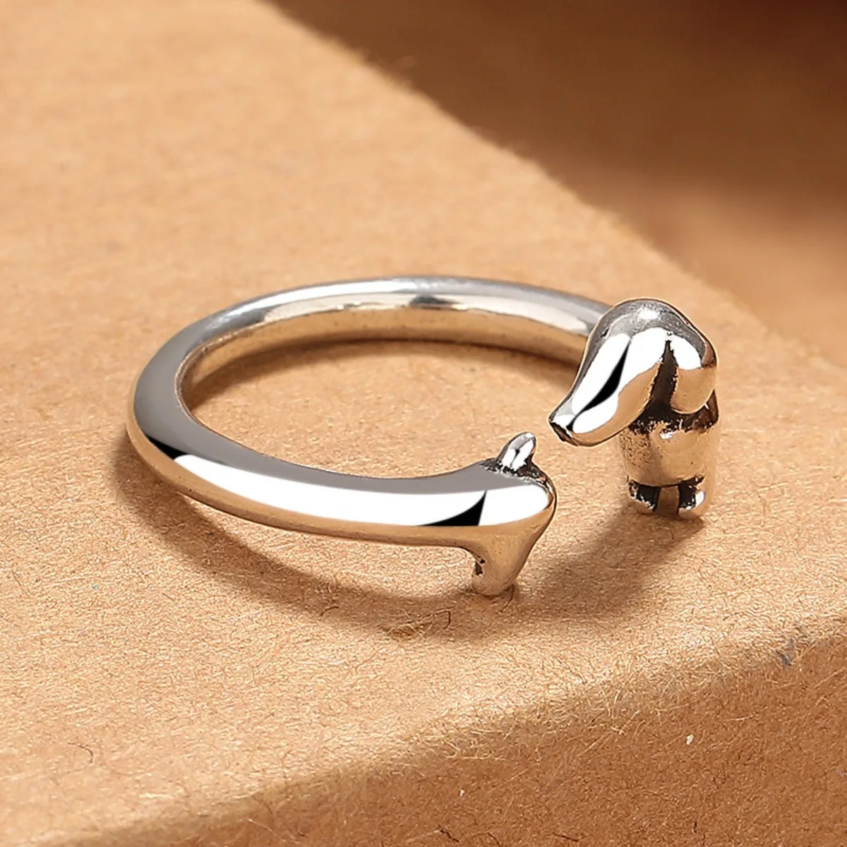 New Cartoon Cute Dachshund Dog Simple Silver Adjustable Charm Rings Original Open Sausage Dog Pet Rings Women Vintage Jewelry