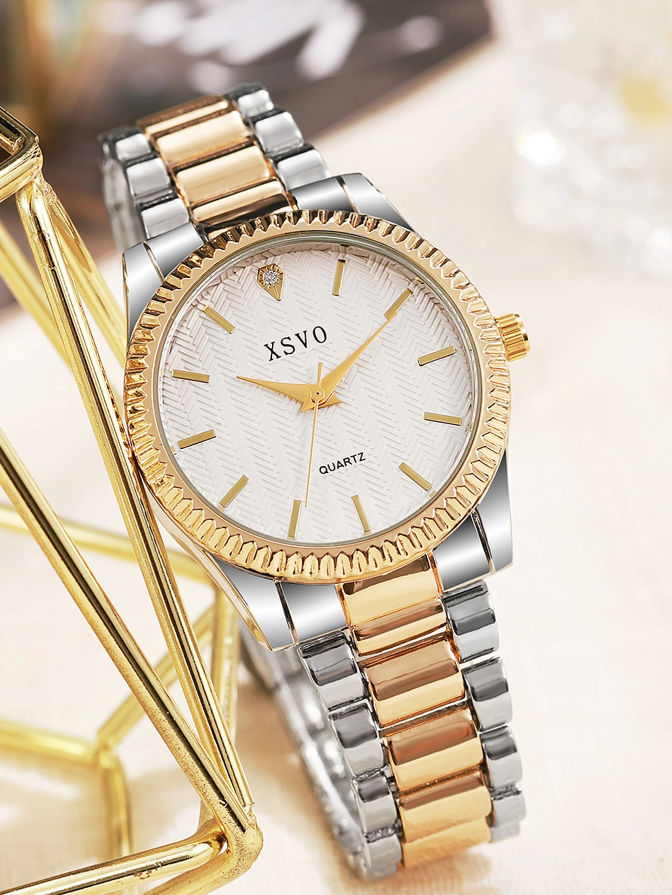 

Роскошные женские часы с двухцветным корпусом, циферблатом с бриллиантовыми вставками, браслетом из нержавеющей стали, элегантные часы для бизнеса и повседневной носки