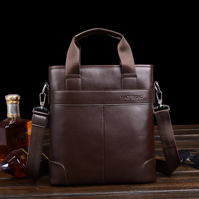 Vintage Men's PU Leather Briefcase Business Vertical Handbag Luxury Male Shoulder Messenger Bag Office File Bag