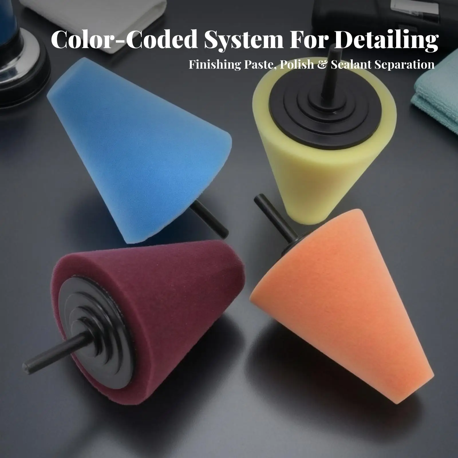 Car Polishing Sponge Conical Foam Buffing Pads for Rotary Tool Detailing Wheels Hubs Grilles Professional Auto Restoration Kit