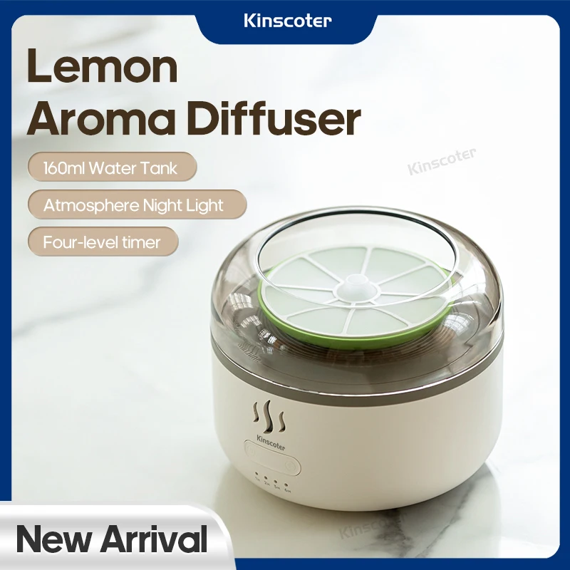 Desktop Lemon Aromatherapy Diffuser 160ml Small Essential Oil Air Humidifier Sprayer Waterless Auto Shut Off with Colorful Light