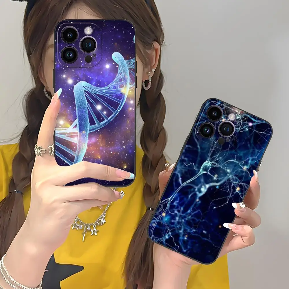 Funda para Teléfono con Diseño de Neurón Cerebral y ADN para iPhone 17 16 15 14 13 12 11 X XR XS 8 7 Air Pro Max Plus Mini, Carcasa Protectora de TPU Suave a Prueba de Golpes
