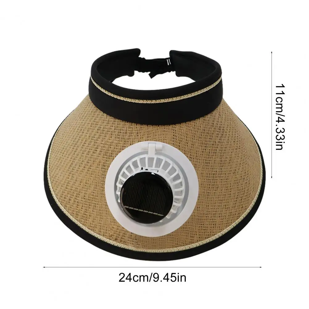 Hollow Top Sun Hat Solar Powered Fan Sun Hat with Extended Brim Adjustable Straw Hat for Full Face Coverage Empty Top Design Sun
