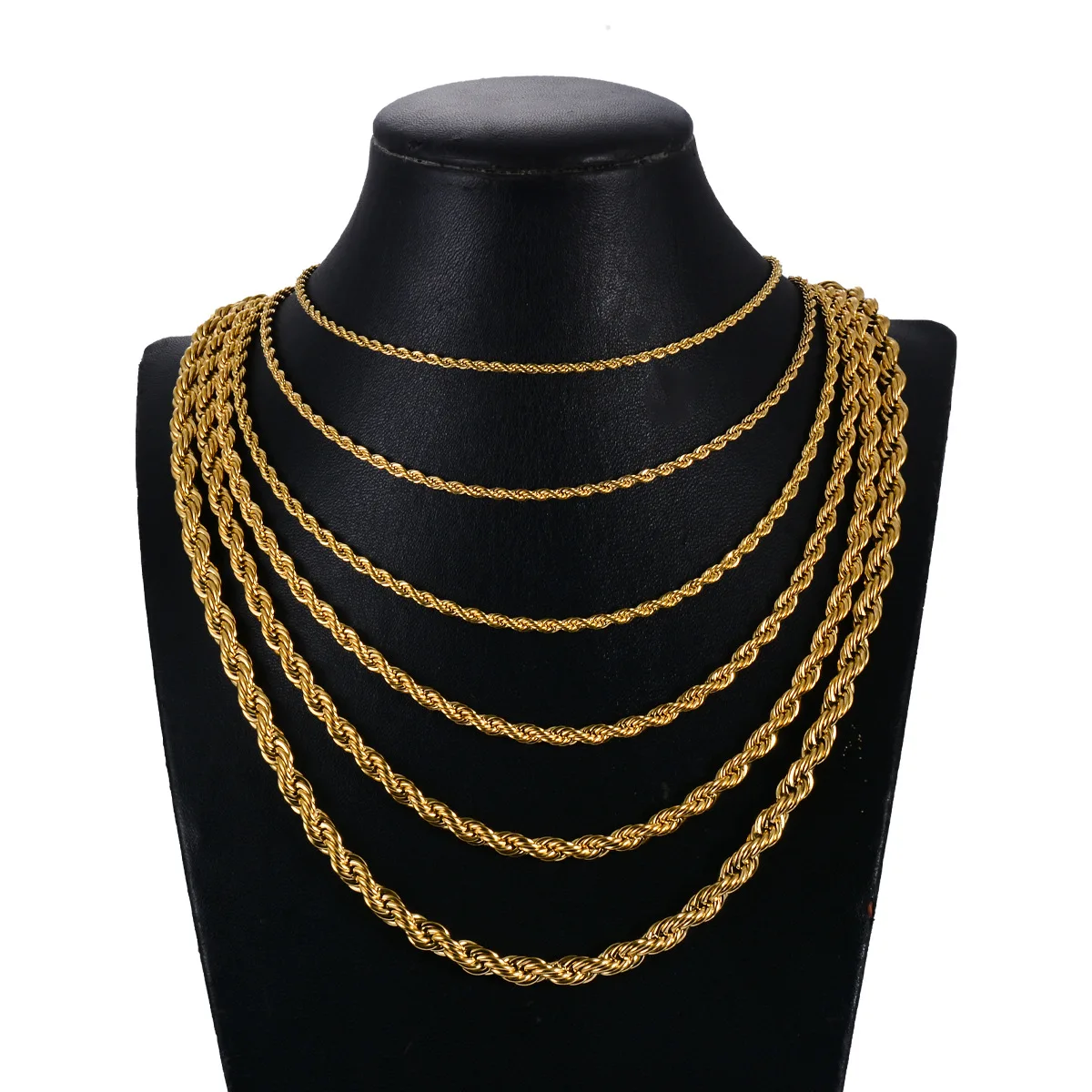 Width 2mm/2.5mm/3mm/4mm/5mm/6mm Twisted Rope Link Chain Gold Color Necklace for Men Women Stainless Steel Chain Necklace Jewelry