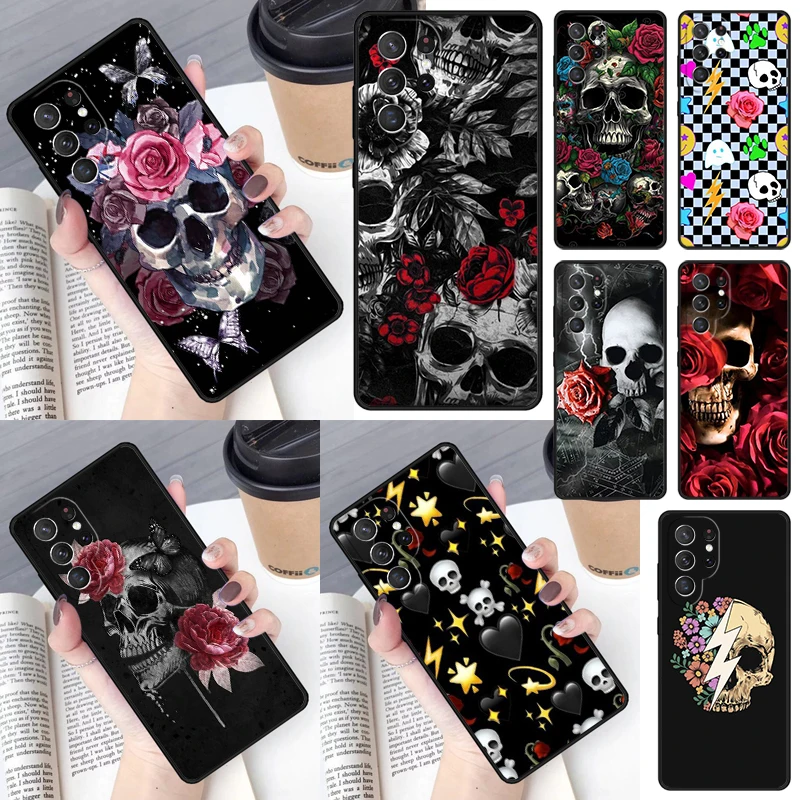 Skull-Rose-Lightning Phone Case for Samsung Galaxy S26 Ultra S25 S24 S23 S22 S21 S20 Note10 Plus FE Cover