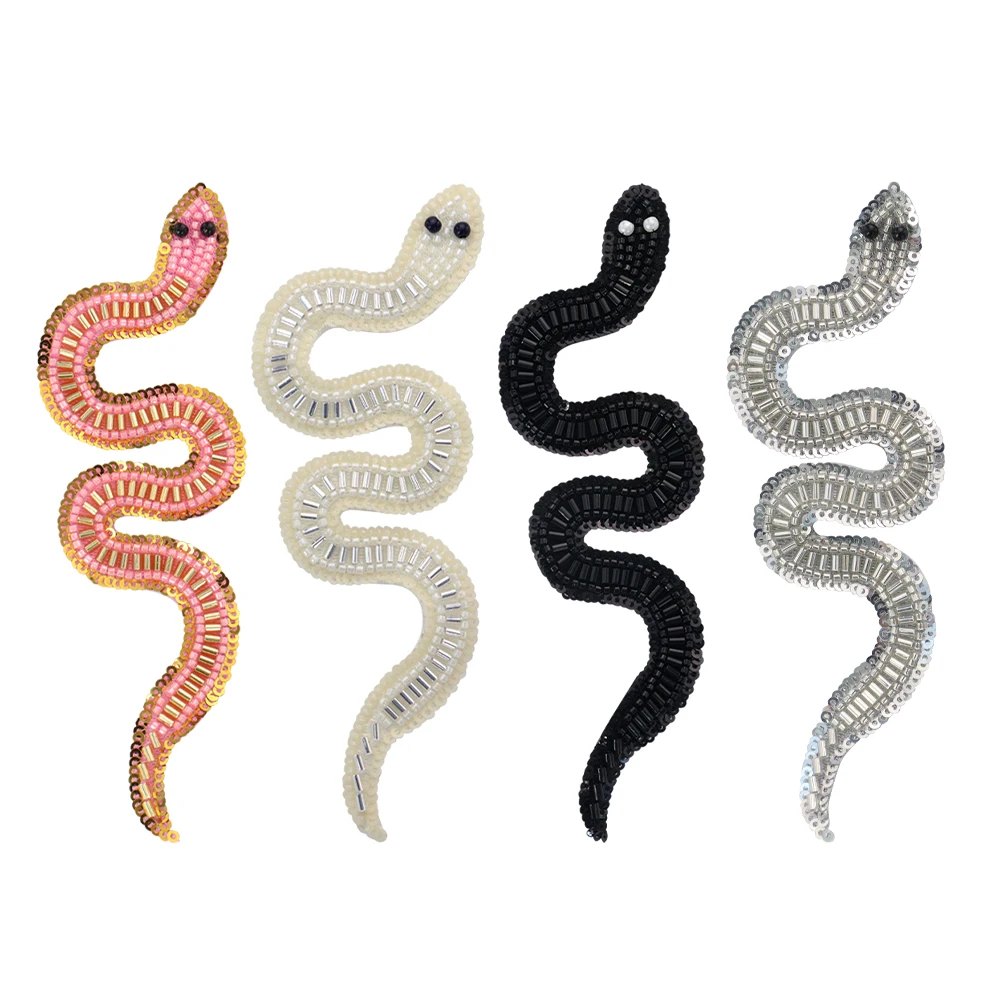 Snake Shaped Embroidery Sequin Beaded Snake Patches Applique Snake Patch for DIY Clothing Sewing Accessories Bags 2pieces