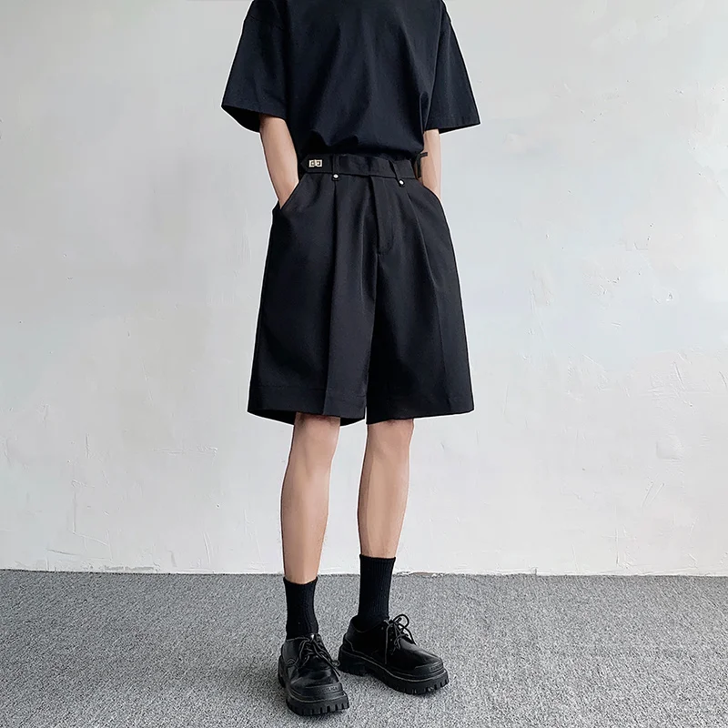 Shorts de seda gelo preto solto masculino, shorts formais de escritório, moda coreana, vestido social masculino, verão, M-2XL