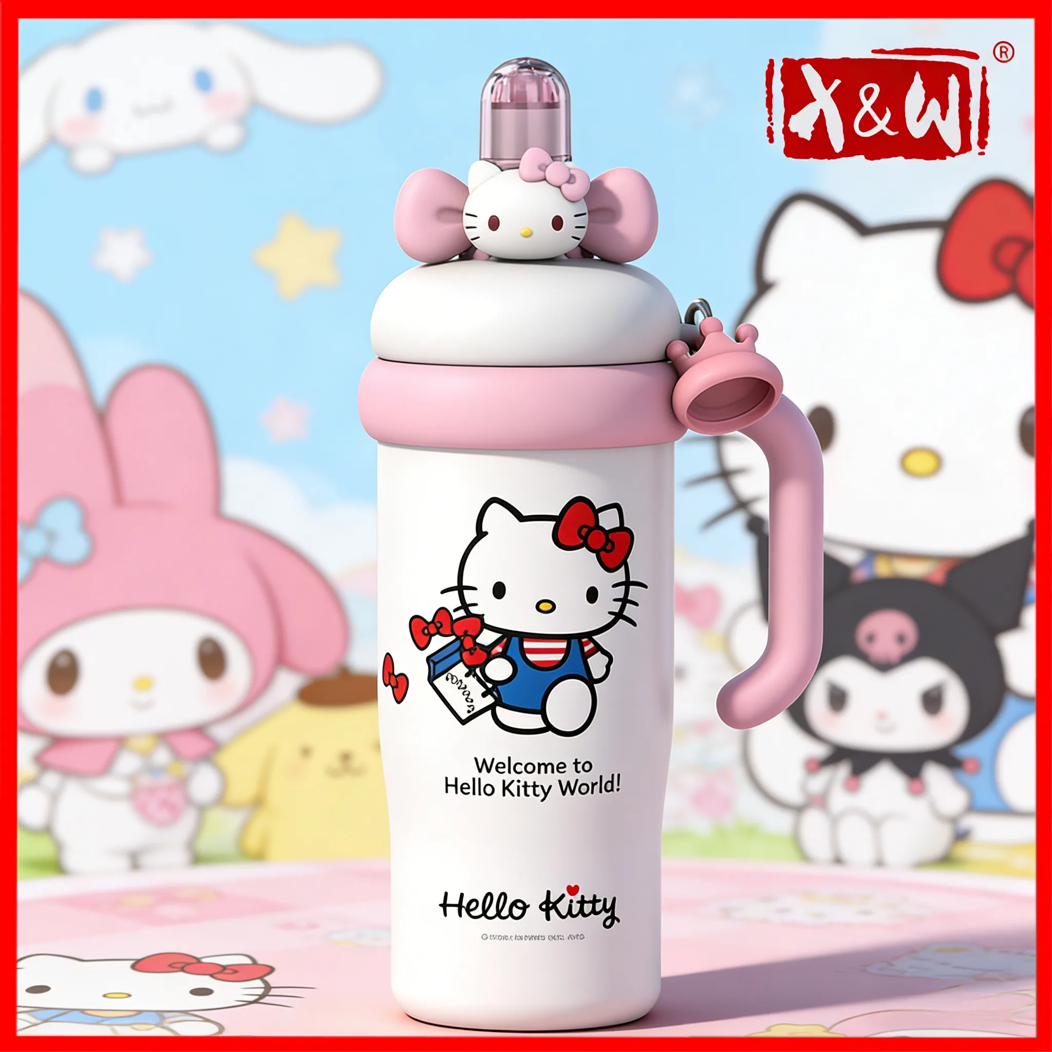 

X&W 960ML Sanrio Series Ice King Cup 316 Stainless Steel Straw Thermos with Portable Handle Waterbottle Office and School Use