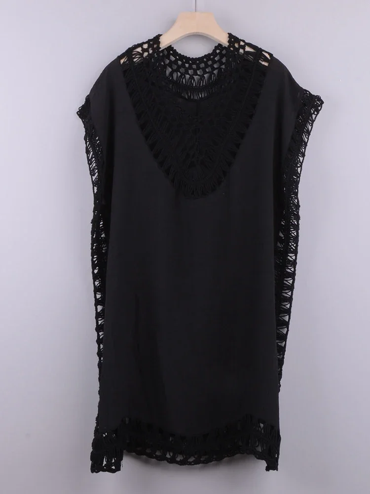 New Solid Bikini Cover-Ups Women Beach Cover Up See Through Hollow Out Thin Dress Summer New Fashion Female Classic Beachwear