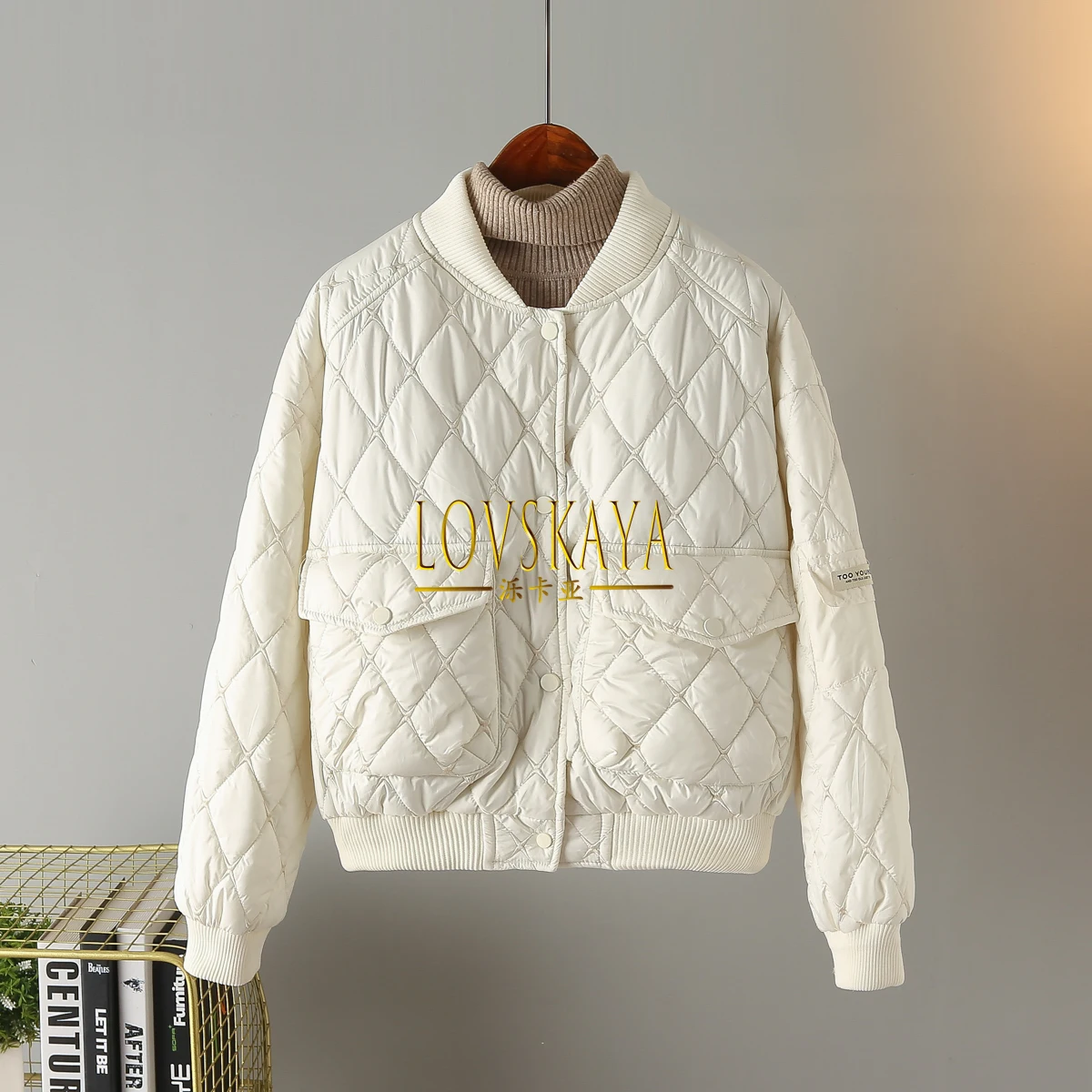 New Korean version loose and versatile diamond checkered cotton baseball jacket trendy short embroidered jacket for women