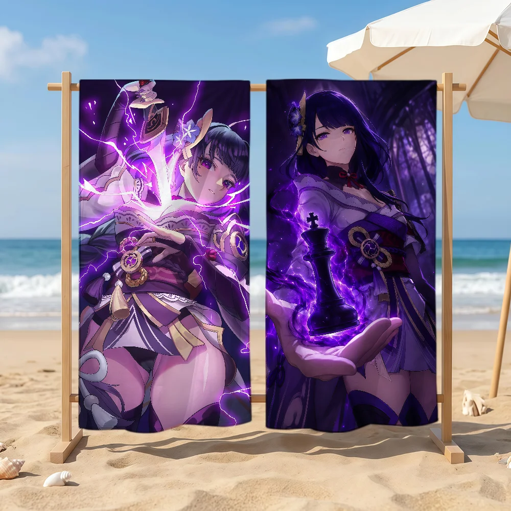 Genshin Impact Raiden Shogun Towel Sports Quick Dry Travel Camping Sandproof Soft Light Large Beach Towel