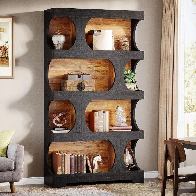 

Black Bookcase, Modern Bookshelf, 4-Tier Freestanding Display Shelf with Classic Shape for Living Room, Home Office