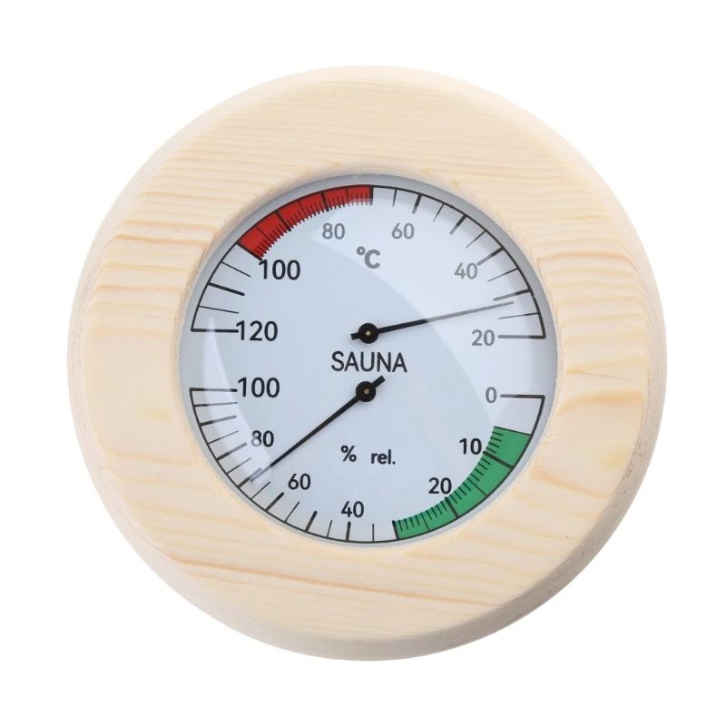 Round Thermo-Hygrometer Wall Hung Sauna Temperature & Humidity Gauge