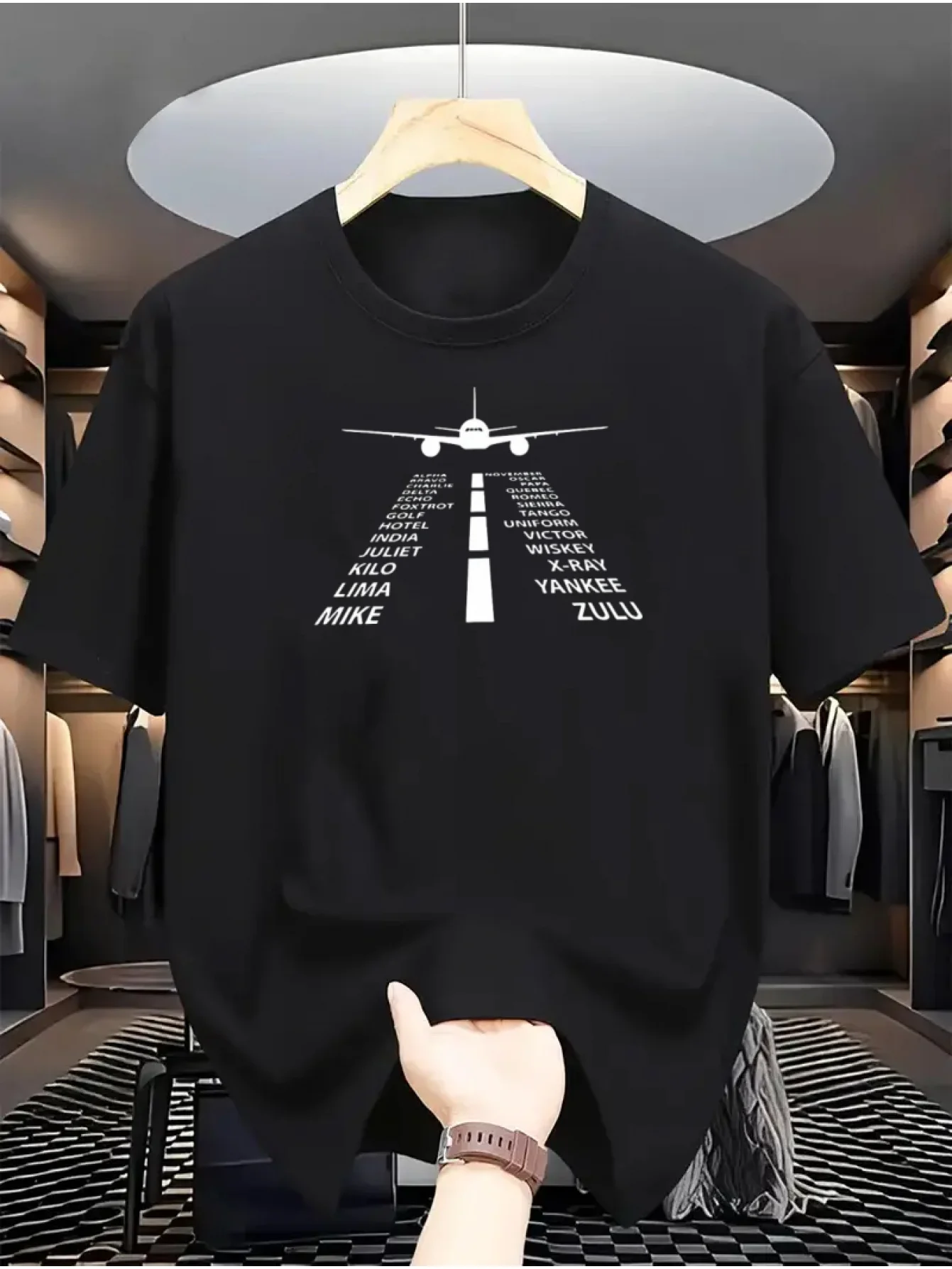 

[Adventure] Men's 100% Cotton Casual T-Shirt with Trendy Airplane Graphic, Crew Neck, Short Sleeve, Summer Fashion Tee for Daily