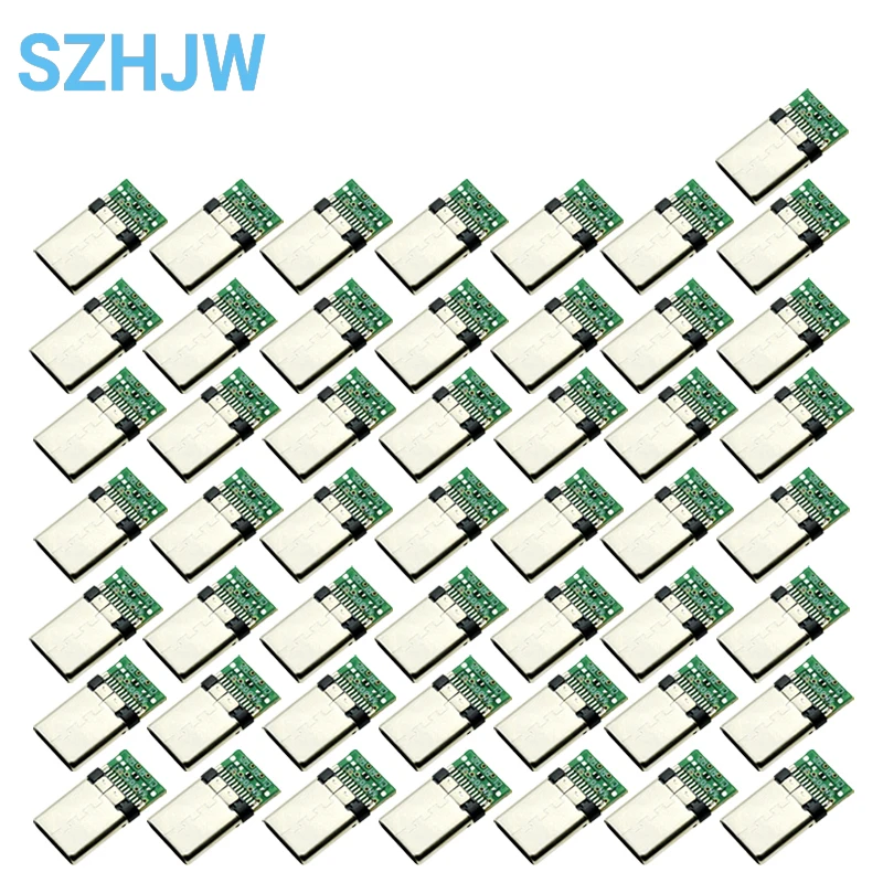 10-50PCS USB 3.1 ประเภท-C 24 Pins ชาย/หญิงซ็อกเก็ต Receptacle อะแดปเตอร์บัดกรีลวดและสายสนับสนุนบอร์ด PCB