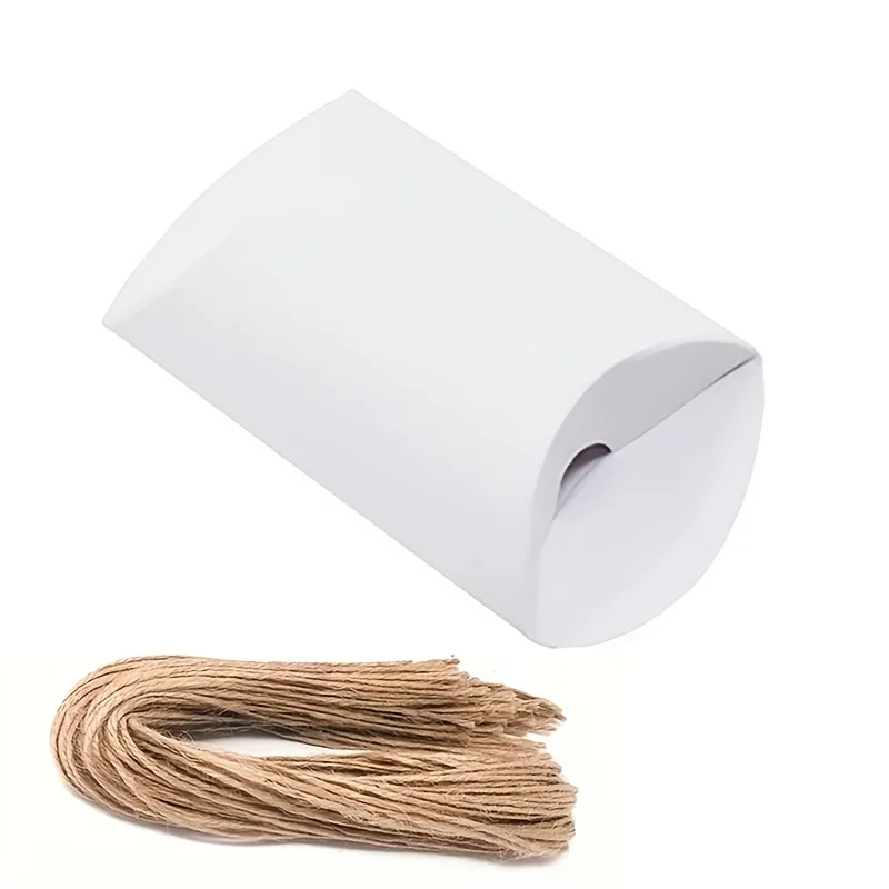50 Stück rustikale Kraftpapier-Kissen-Mini-Süßigkeitsschachteln mit Schnur – ideal für Hochzeitsgeschenke, Partygeschenke und Brautpartys – Detail 4