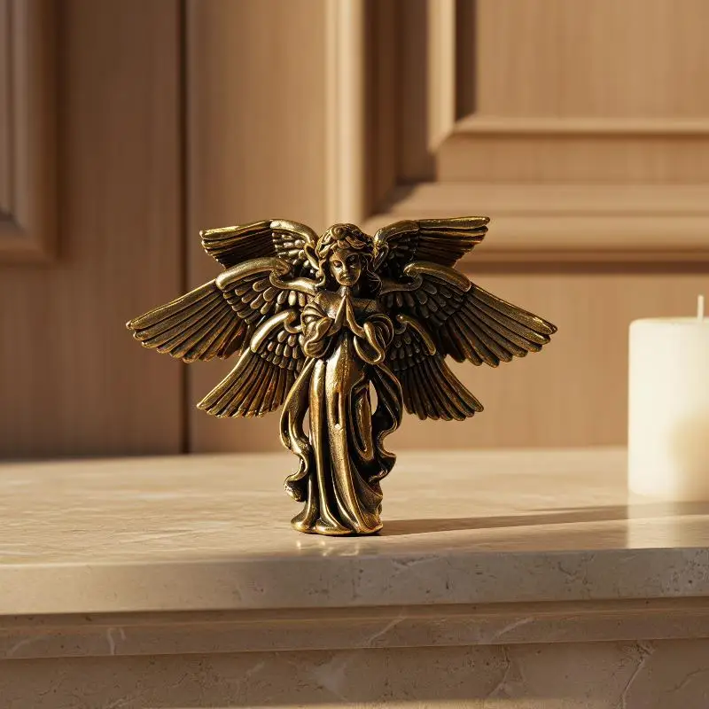 Copper Six Winged Angel Love Cupid Statue Small Ornaments Brass Angel Figurines Desktop Decorations Home Decor Accessories