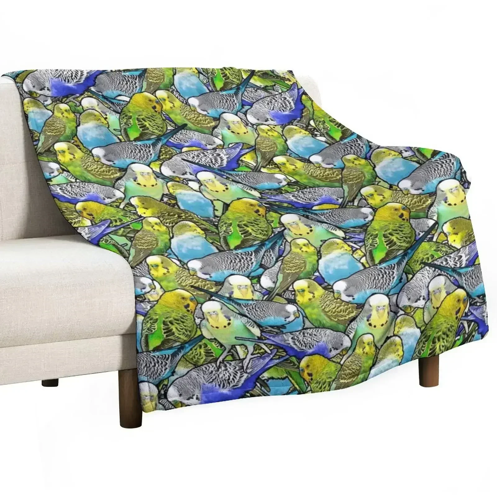 Multicoloured Colorful Budgie Pattern Throw Blanket Bed Furry Thermal Blankets