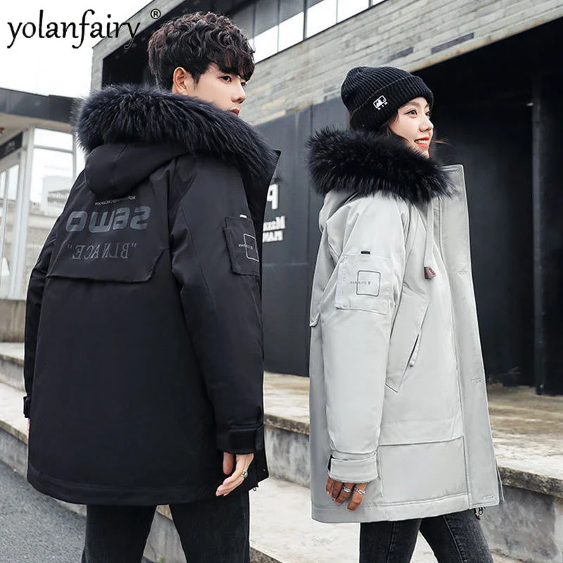 Women's Down Jacket Men 2024 Winter New Men’s Puffer Coat Male Clothes Korean Casual Hooded Medium Long Warm Outwear Manteaux FC