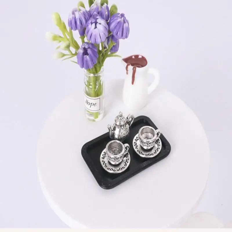 4 stks/set Poppenhuis Handgemaakte Miniatuur Theekop Model Simulatie Micro Theepot Scène Ornamenten DIY Decoratieve Accessoires