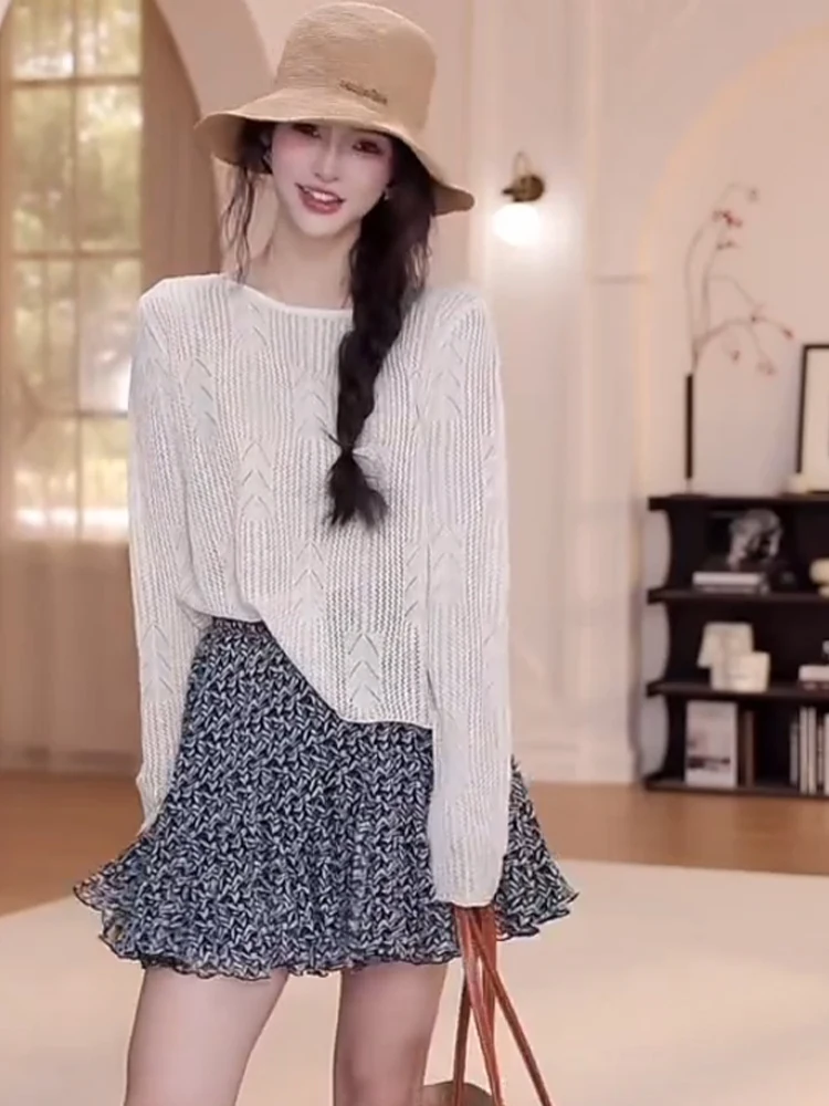 

Свободный длинный све, вязаный круглый пуловер Ne для похудения, осенняя мода, женская одежда с крючками