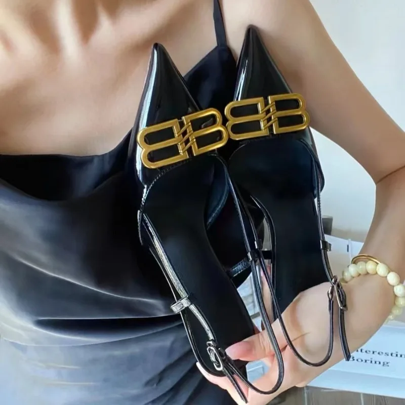 

Fashion Designer Women's Shoes Exquisite Metal Decoration High Heeled Sandals for Woman Sexy Model Casual Shoes Sandalias Mujer