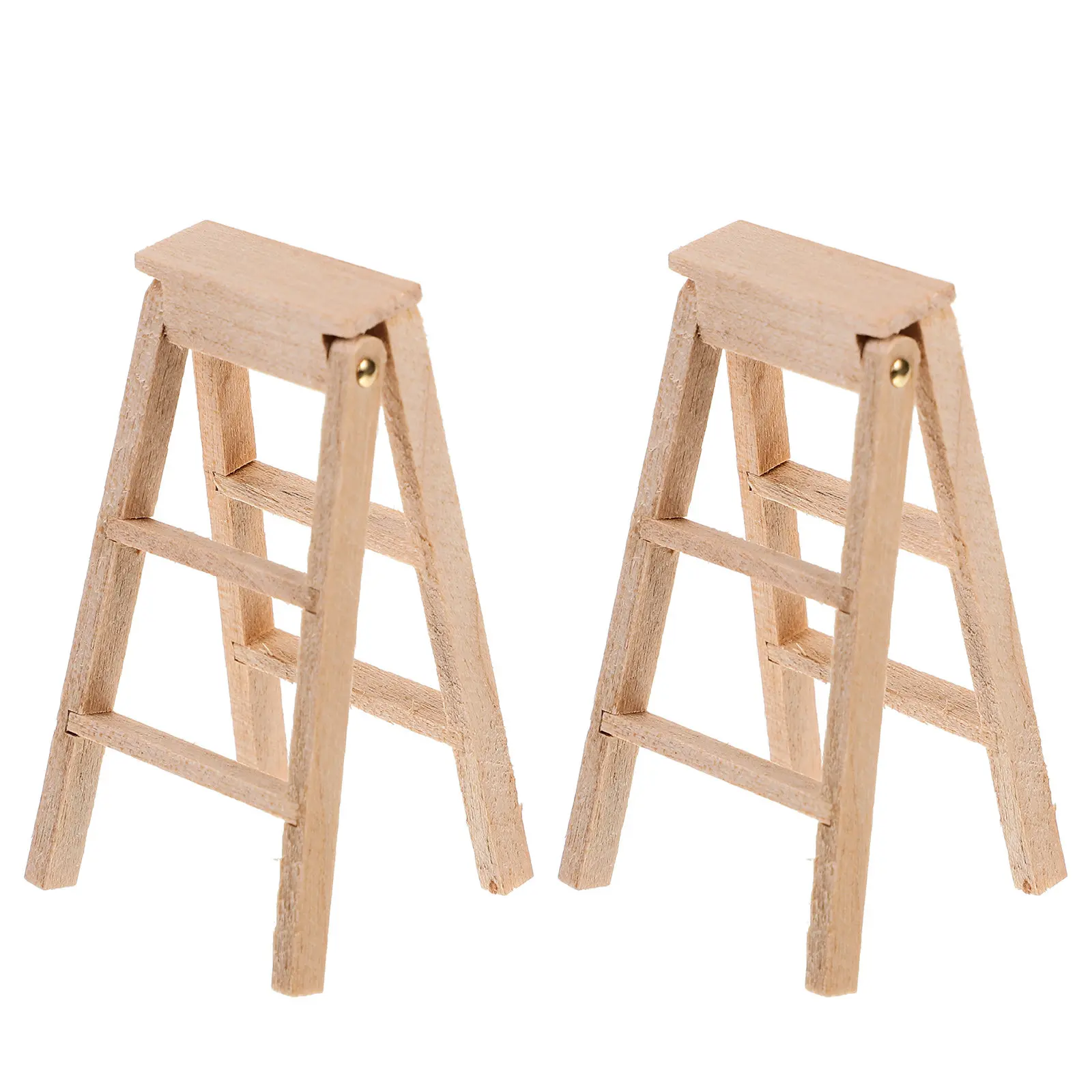 

2Pcs Miniature Step Ladder Wooden Folding Ladder Tiny House Decoration Mini Furniture Scene Accessories Indoor Outdoor 1:12