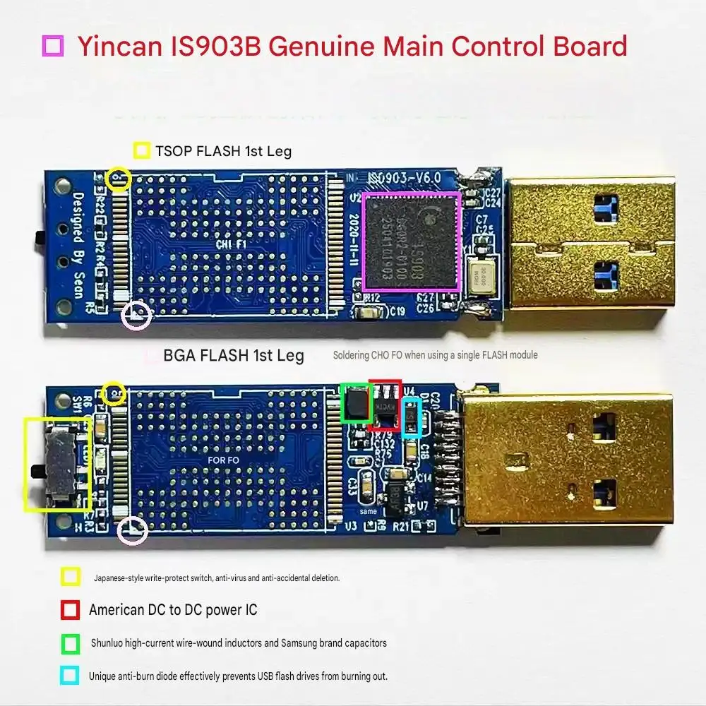 Yincan IS903 USB 3.0 Flash Drive PCB Controller Board BGA100 132 152 272 316 Write Protection