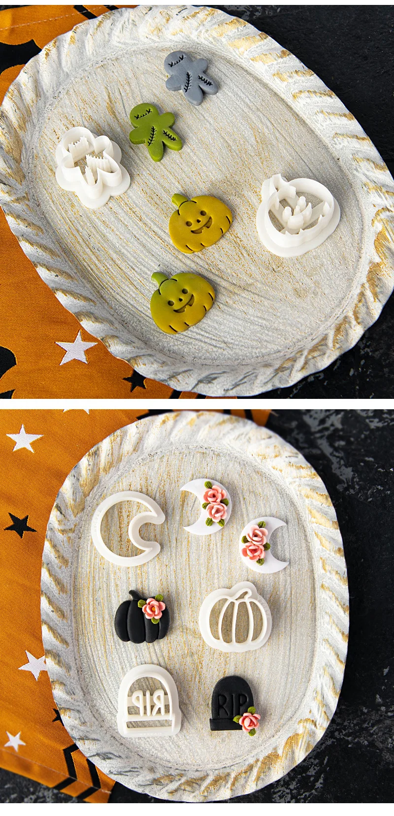 Halloween-Serie Polymer-Ton-Ausstecher, Blätter, Katze, Fledermaus, Spinne, Geist, Kürbisform, weiche Keramik-Tonform für die Herstellung von DIY-Ohrringen – Detail 15