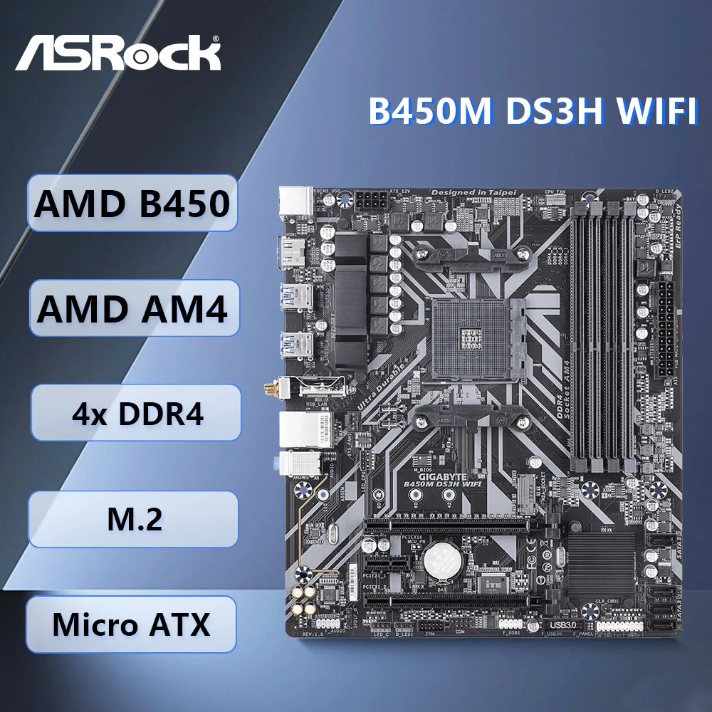 Placa base Gigabyte B450M DS3H WIFI AMD B450 AMD AM4 DDR4 128 GB Micro ATX M.2 compatible con Ryzen 9 3900 5700GE 3700X 1700 5500 cpu