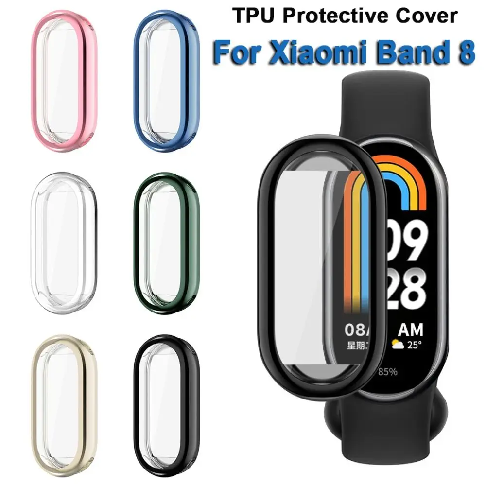 Funda protectora chapada en parachoques para reloj inteligente, Protector de pantalla de cobertura completa de TPU para Xiaomi Mi Band 8