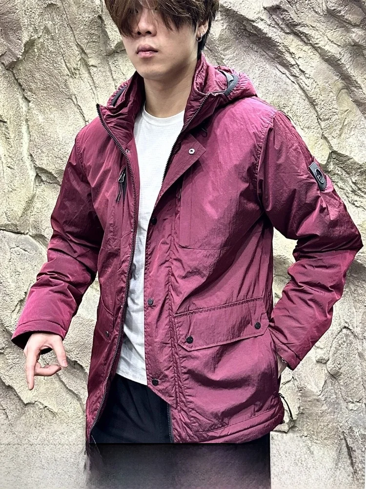 

Youth Casual Nylon Metal Jaet Men's Outdoor Workwear Cotton Jaet Coat Hooded Warm Long Sve Stand Fit Cleanfit Pattern