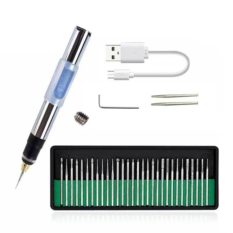Kit peralatan ukir Mini nirkabel USB, alat ukir Mini untuk perhiasan, logam, kaca, bor tanpa kabel