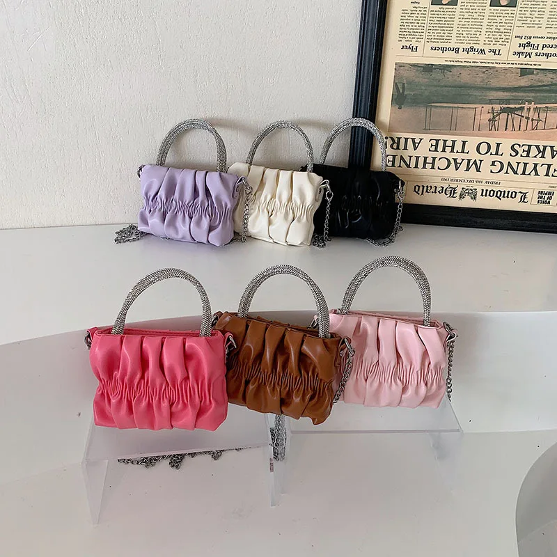 Mini bolso de mano plegable con cadena de nube para niña, bolso de mano con diamantes de agua, bolso de un solo hombro, bolso oblicuo