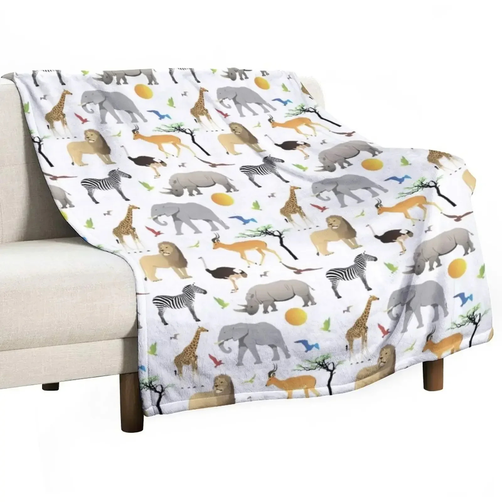 Safari Savanna Various Animals Throw Blanket Personalized Gift Picnic Retros Camping Blankets