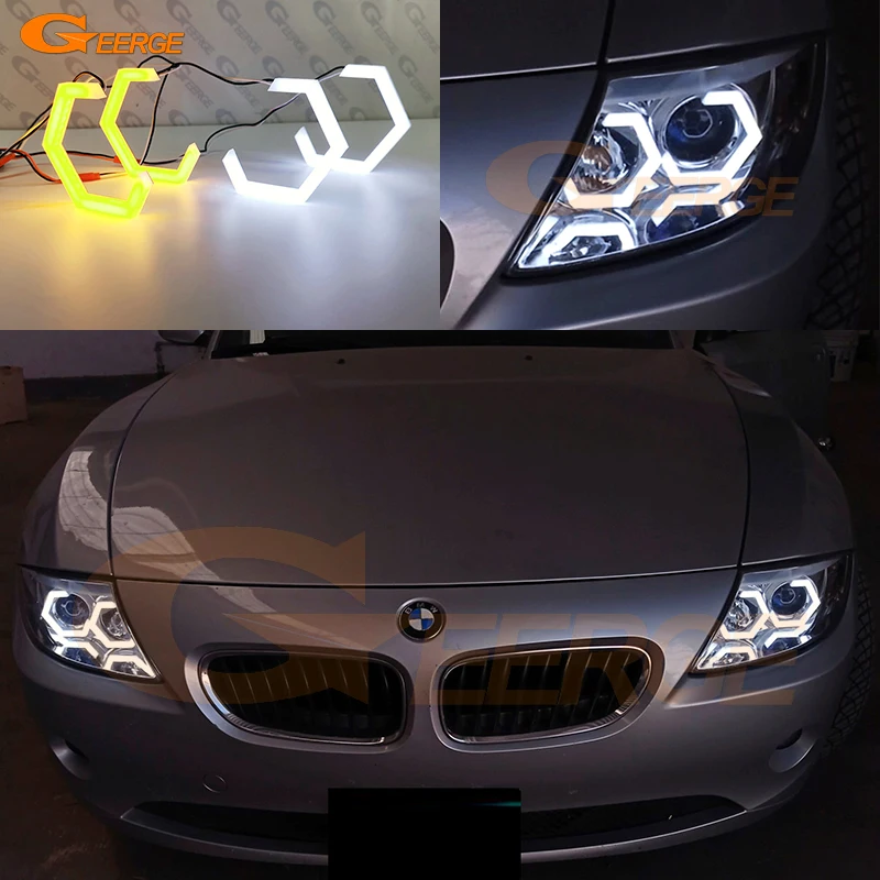 For BMW Z4 E85 E86 2002 - 2008 Ultra Bright Switchback AW Day Light Turn Signal Cotton Hexagon Hex LED Angel Eyes Kit Halo Rings