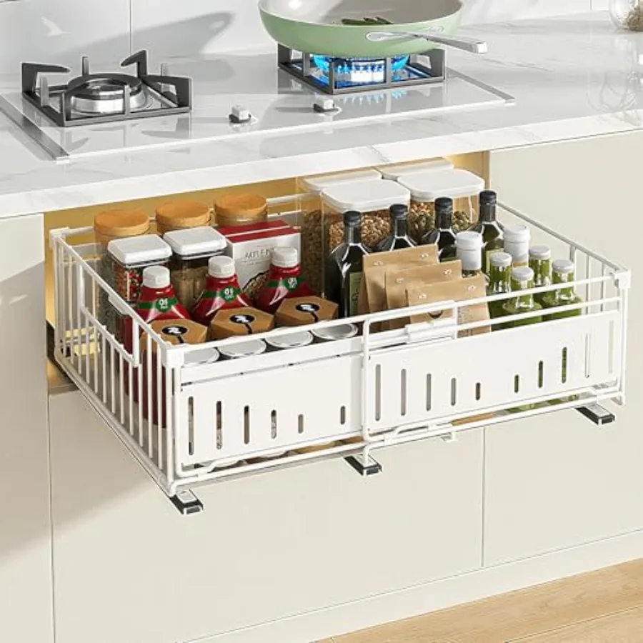 

Under Sink Pull-Out Cabinet Organizer for Kitchen and Bathroom Cabinet Storage - Metal Expandable Drawers 12.8-19.49in Width Su